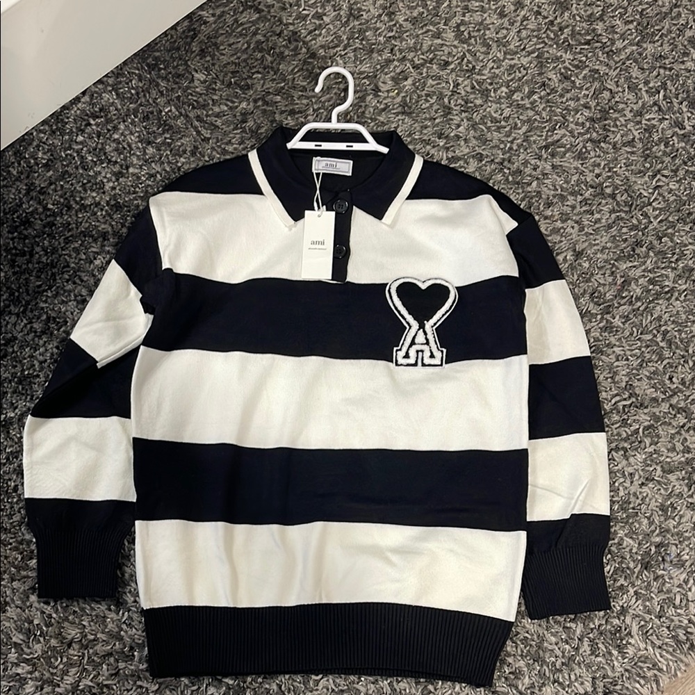 Men's Black and White Striped Sweater